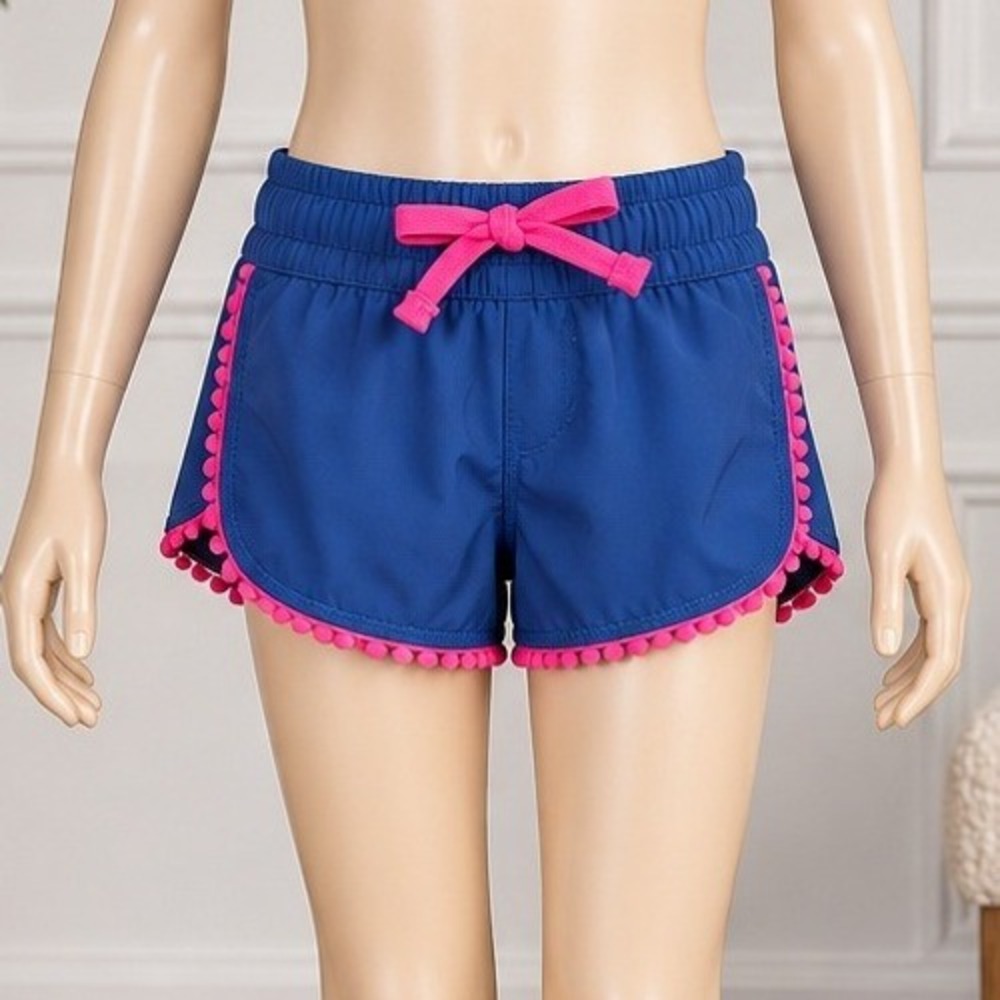 Ocean Gear Girls Navy Blue Swim Shorts UPF 50 Pink Trim Drawstring Size XS